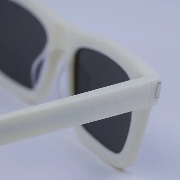Saint Laurent SL461 BETTY 020 Sunglasses Ivory Rectangle Frame, Grey Lenses - Picture 8 of 13